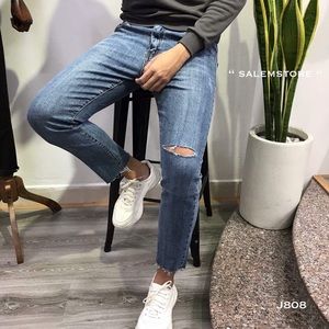 Men’s super skinny jeans knee ripped Blue